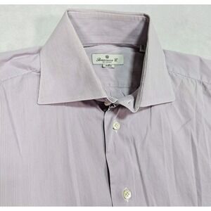 Brancaccio C. Dress Shirt Men 15 3/4 40 Pink Lilac Mauve Pinstripe Spread Collar